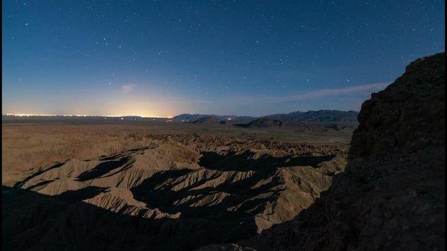 Astro Timelapse Tracking Shot of Moonset behind Font's Point in Anza Borrego