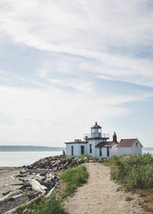 Discovery Park Lighthouse in Seattle Washington, overlooking the Puget Sound