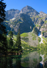 Morskie Oko - the famous lake in the Polish Tatra Mountains, and mount Mieguszowiecki