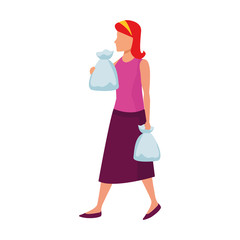 Avatar woman with supermarket bags, flat design