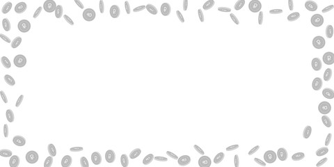 Russian ruble coins falling. Scattered black and w