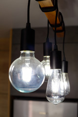 LED lamps in chandeliers indoors