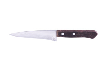 a kitchen knife with wooden handle isolated on a white background.