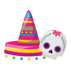 skull death with hat traditional mexican