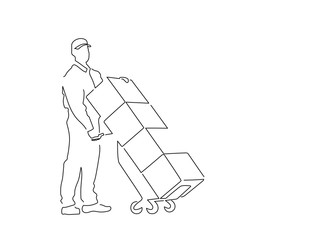 Delivery man isolated line drawing, vector illustration design. Logistics collection.