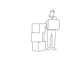 Delivery man isolated line drawing, vector illustration design. Logistics collection.