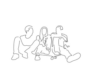 Group of friends isolated line drawing, vector illustration design. Urban life collection.