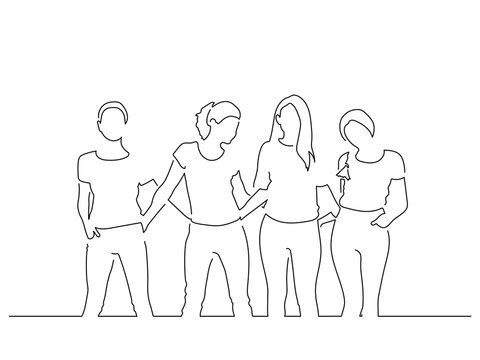 Group of girls isolated line drawing, vector illustration design. Urban life collection.
