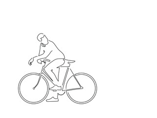 Man with a bike isolated line drawing, vector illustration design. Urban life collection.