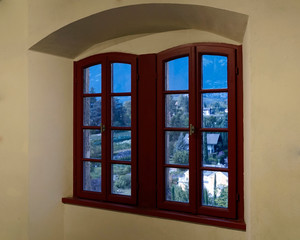 View through two antic windows