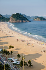view of Copacabana beachs left side during late afternoon, taken from the rooftop of a hotel, some...