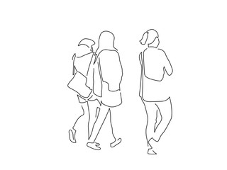 Fototapeta na wymiar People walking isolated line drawing, vector illustration design. Urban life collection.