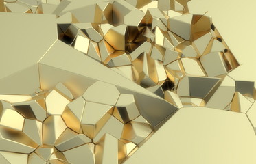 3d render, golden modern shattered wall texture, random clusters digital illustration, abstract geometric background. Wealth and Prosperity reach concept architecture