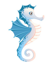 Cute adorable blue seahorse cartoon sea animal design flat vector illustration isolated on white background © Alfmaler