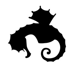 Black silhouette cute adorable seahorse cartoon sea animal design flat vector illustration isolated on white background