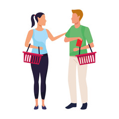 avatar man and woman with supermarket baskets