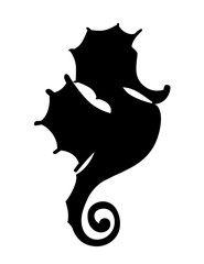 Black silhouette cute adorable seahorse cartoon sea animal design flat vector illustration isolated on white background