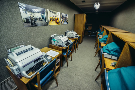 Konjic, Bosnia and Herzegovina - August 25, 2015. Siemens T100 Teleprinters in ARK (Atomska Ratna Komanda) Nuclear Command Bunker built between 1953 and 1979 for Josip Broz Tito