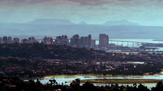 Downtown San Diego Skyline with Mission Bay in the foreground 