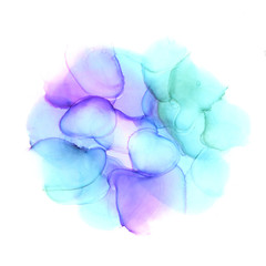 Delicate watercolor background in blue, purple and green tones. Raster illustration. Alcohol ink art.