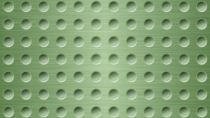 Abstract metal background with holes in light green colors