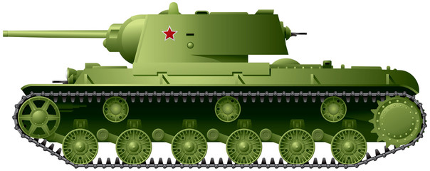 Tank, World War II Soviet heavy tank KV-1 from Kliment Voroshilov KV tank series, took part in Moscow, Leningrad and Stalingrad battles, weapon realistic vector illustration based on ISU-122 photo 
