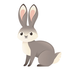 Cute grey rabbit sitting on ground cartoon animal design flat vector illustration isolated on white background
