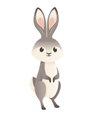 Cute grey rabbit stand on two legs and looking forward cartoon animal design flat vector illustration isolated on white background
