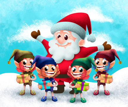 santa clos con duendes