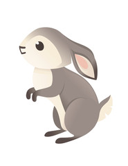 Cute grey rabbit sitting on ground cartoon animal design flat vector illustration isolated on white background