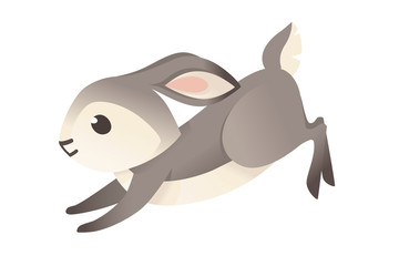 Cute grey rabbit running forward cartoon animal design flat vector illustration isolated on white background