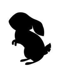 Black silhouette cute grey rabbit sitting on ground cartoon animal design flat vector illustration isolated on white background