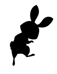 Black silhouette cute grey rabbit jumping and want to play cartoon animal design flat vector illustration isolated on white background