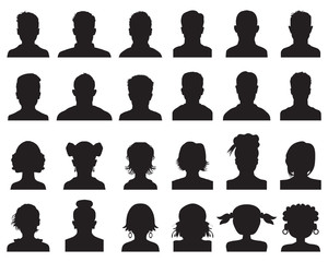Silhouettes of human heads, avatar profiles on a white background