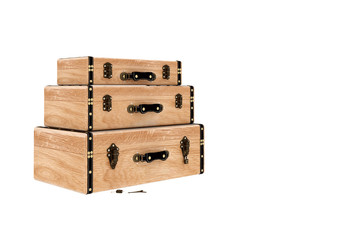 Wooden suitcases in a row