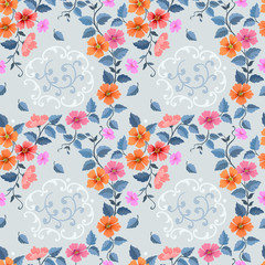 Hand drawn colorful flowers seamless pattern fabric textile.