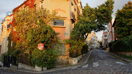 Fototapeta na wymiar Paris, France - October 26, 2019: Picturesque house on the Bergeyre hill, Paris