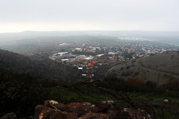 Landscape from the height of the Golan Heights on a village in Israel