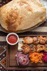 Turkish Chicken Skewers with Condiments, Sis Tavuk