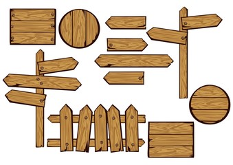 VECTOR. Set of wooden boards.Isolated on a white background. Wood texture for signs and arrows. Illustration.