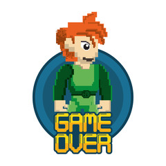 video game pixelated warrior with game over message