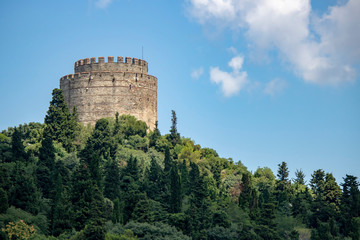 View of the castle from Rumeli fortress through the trees.