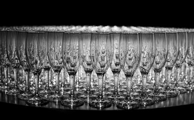 Many empty glasses of champagne background