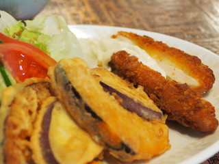 サーモンフライと天ぷら