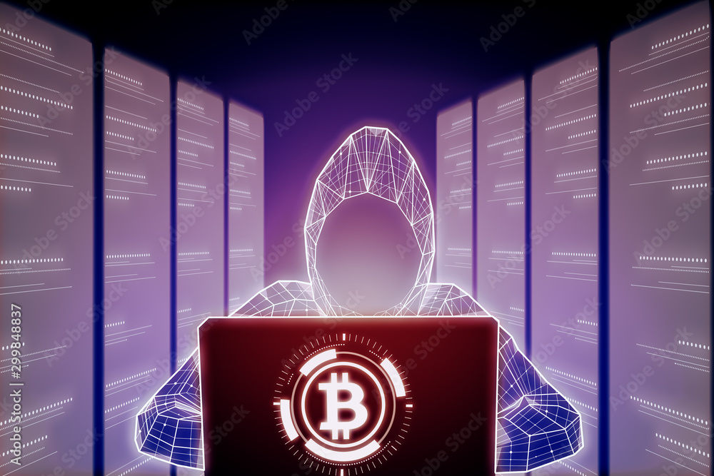 Poster hacking, cryptocurrency and database concept