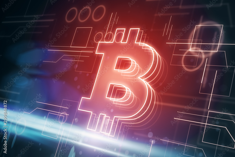 Poster glowing red bitcoin background