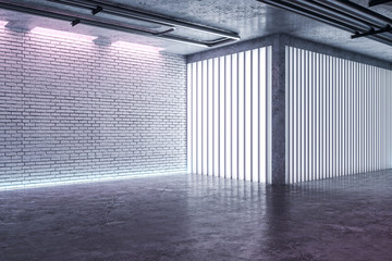 Purple brick gallery interior