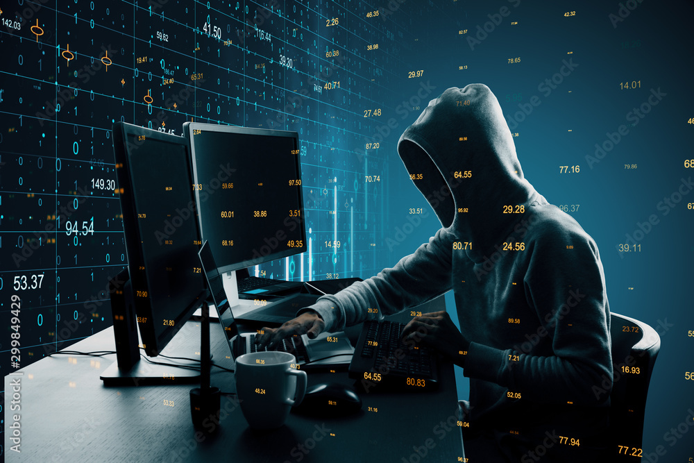 Poster Hacker with big data hologram