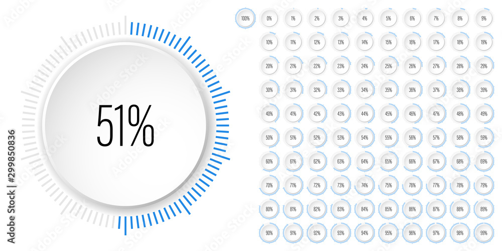 Poster set of circle percentage diagrams meters from 0 to 100 ready-to-use for web design, user interface u