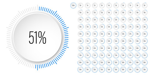 Set of circle percentage diagrams meters from 0 to 100 ready-to-use for web design, user interface UI or infographic with 3D concept - indicator with blue